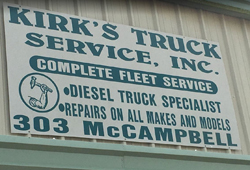 Kirk's Truck Service sign